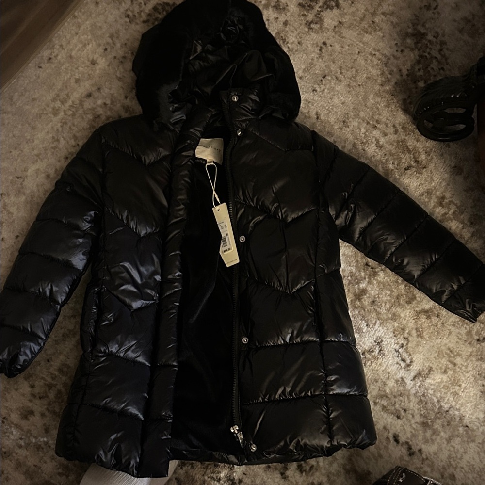 Copper Key Shiny Black Puffer Jacket